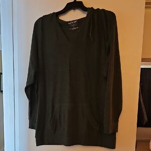 torrid Olive Green V‑Neck Hooded Pullover Sweater
